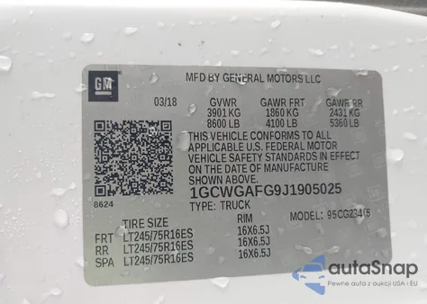 2018 Chevrolet Express 2500 Work Van from USA, damaged, VIN 1GCWGAFG9J1905025